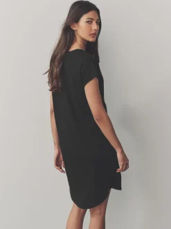 Zwart - 100% katoenen mini-jurk met V-hals en kapmouwtjes