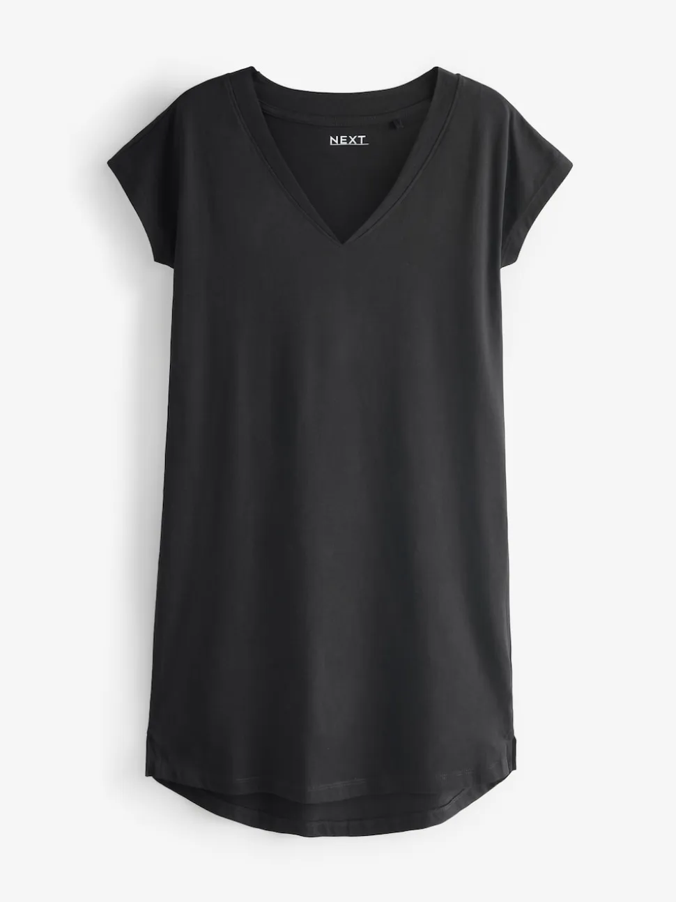 Zwart - 100% katoenen mini-jurk met V-hals en kapmouwtjes