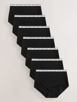 Zwart - 7 Katoenen slipjes met logotailleband