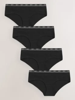 Zwart - 4 Katoenen slipjes met logotailleband