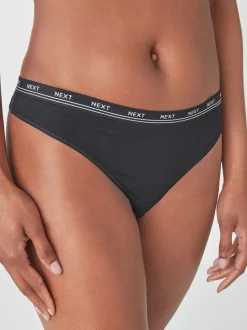 Zwart - 4 Katoenen slipjes met logotailleband