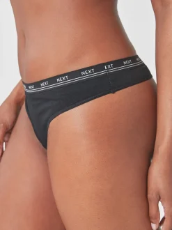 Zwart - 4 Katoenen slipjes met logotailleband