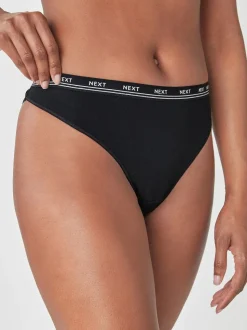 Zwart - 4 Katoenen slipjes met logotailleband
