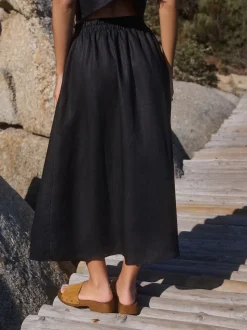 Zwart - 100% linnen midirok
