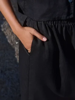 Zwart - 100% linnen midirok