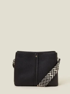 Zwart - Accessorize Faux Leather Webbing Strap Cross-Body Bag
