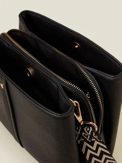 Zwart - Accessorize Faux Leather Webbing Strap Cross-Body Bag