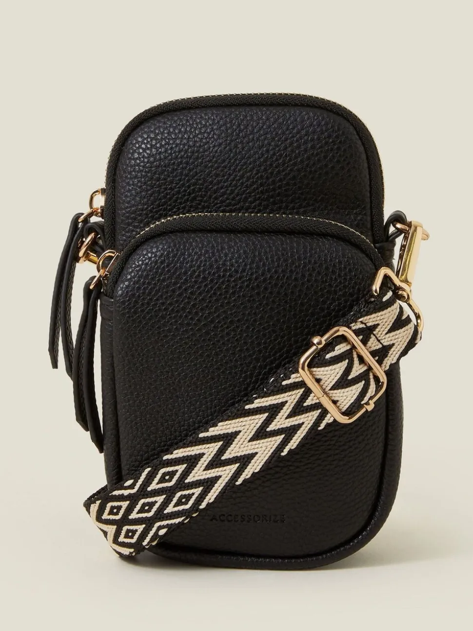 Zwart - Accessorize telefoontas met geweven riem