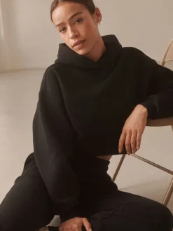 Zwart - Actieve cropped hoodie