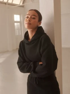 Zwart - Actieve cropped hoodie