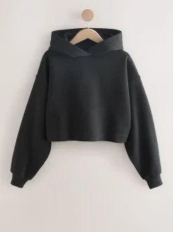 Zwart - Actieve cropped hoodie