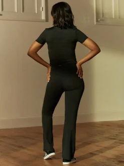 Zwart - Actieve flared legging met tailleoverslag