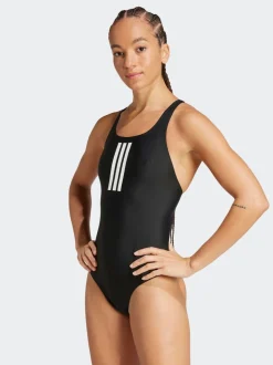 Zwart - adidas 3 badpak met strepen en V-rug
