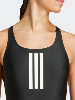Zwart - adidas 3 badpak met strepen en V-rug