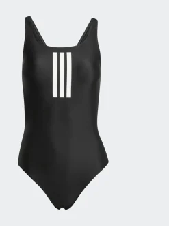 Zwart - adidas 3 badpak met strepen en V-rug