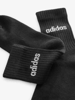 Zwart - adidas Linear verpakking van 3 paar dikke sokken met ronde hals
