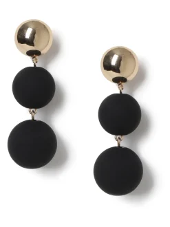 Zwart - Aela Matte Sphere Drop Black Earrings