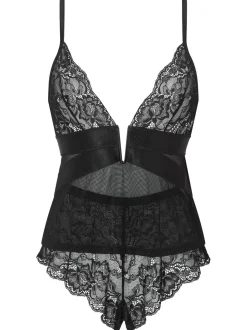 Zwart - Ann Summers Gracious cami-pyjama van kant en mesh