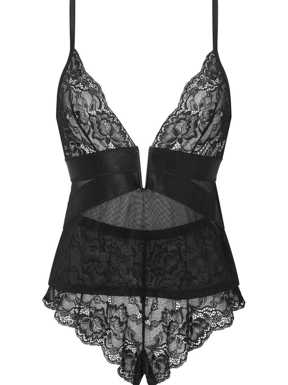 Zwart - Ann Summers Gracious cami-pyjama van kant en mesh