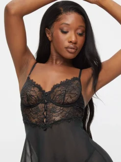 Zwart - Ann Summers The Iris babydoll met kant