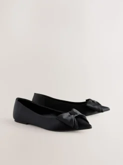 Zwart - Ballerina's met spitse neus en strik