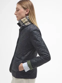 Zwart - Barbour® - Deveron in schuine ruit doorgestikt lichtgewicht jack