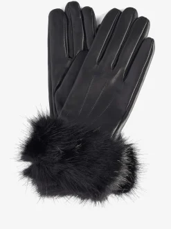 Zwart - Barbour® - Leren handschoenen met imitatiebontrand