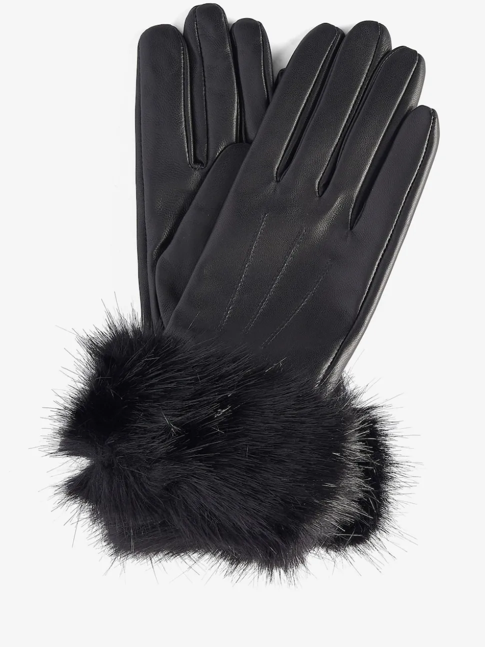 Zwart - Barbour® - Leren handschoenen met imitatiebontrand