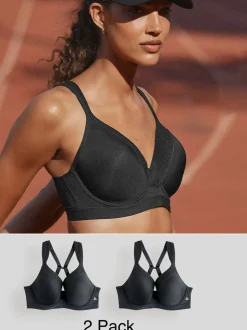 Zwart - B-G High Impact Dry Tech Full Cup Wired Sports Bras 2 Pack