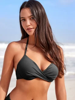 Zwart - Bikinibeugeltop met vulling en lage decolleté