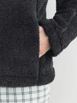 Zwart - Borg fleece met korte rits