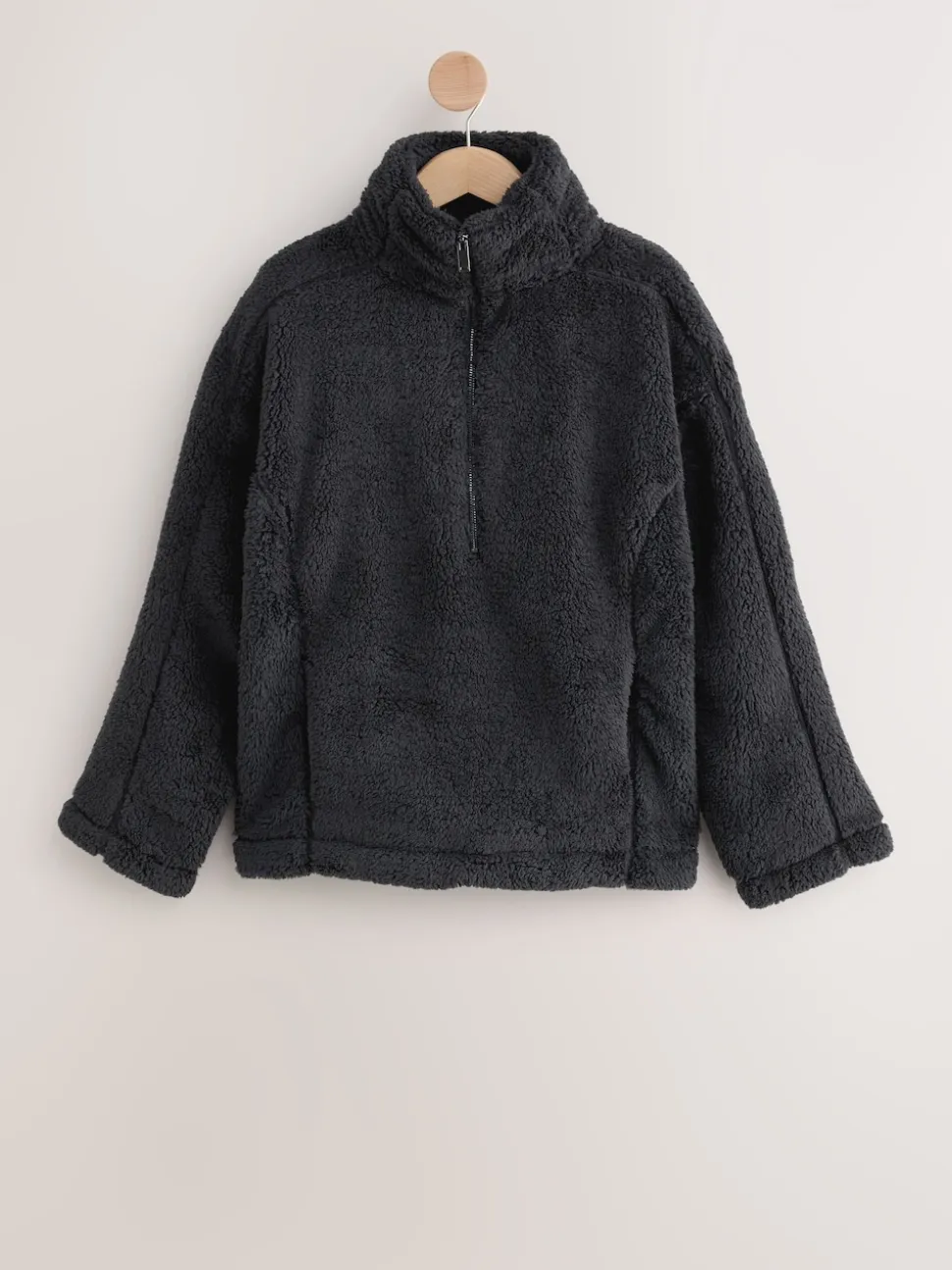 Zwart - Borg fleece met korte rits