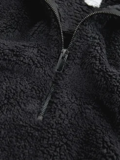 Zwart - Borg fleece met korte rits