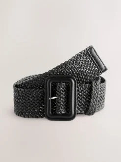 Zwart - Brede riem met raffia-effect
