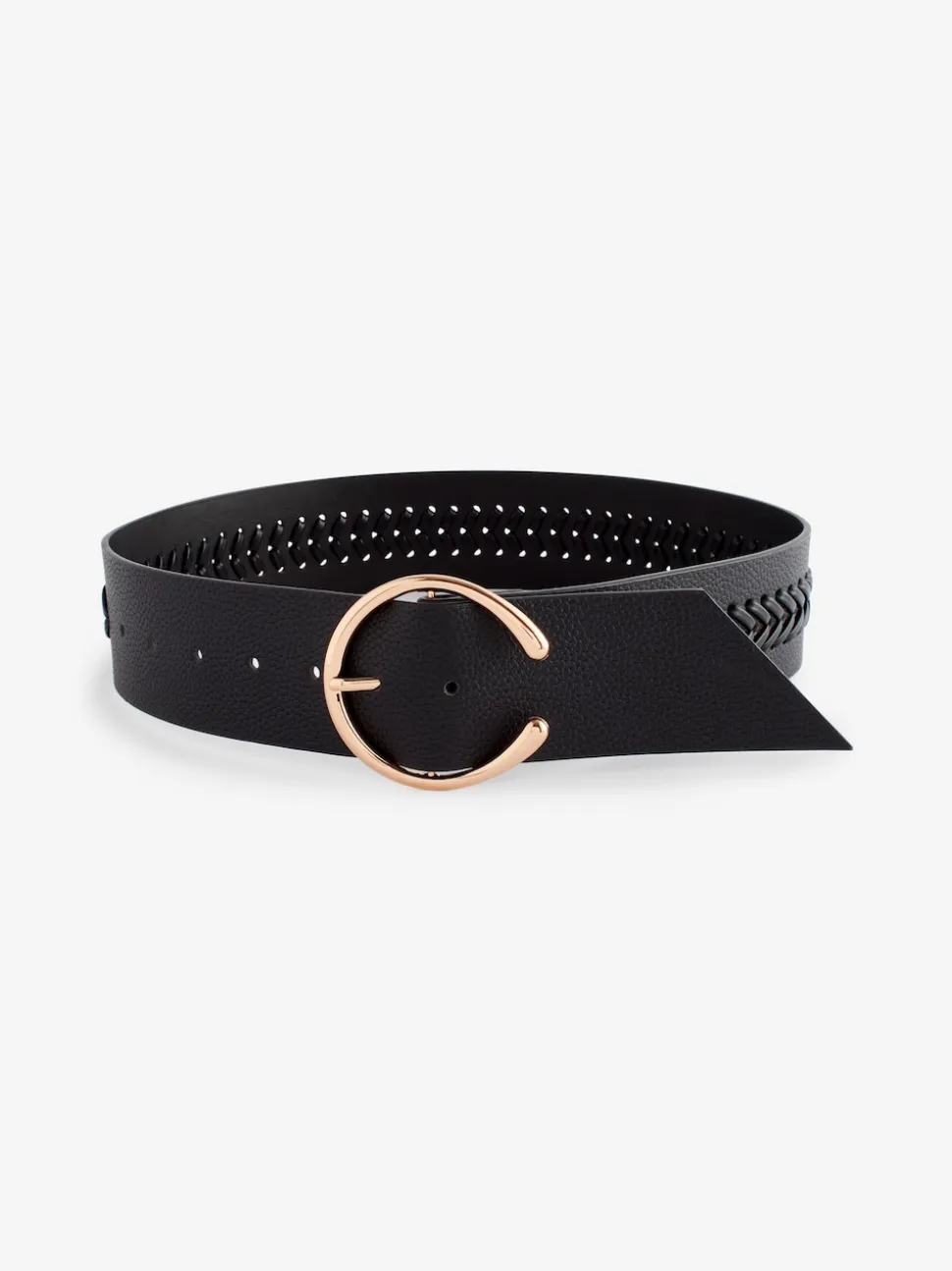 Zwart - Brede riem met vlechtdetail
