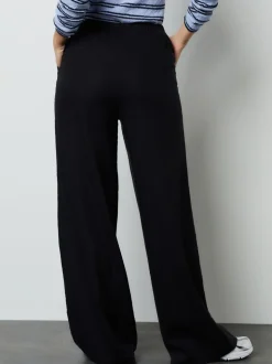 Zwart - Broek met wijde pijpen van gemengd linnen