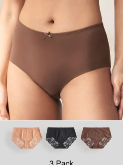 Zwart / Caramel huidskleur / Chocolade huidskleur - 3 Niet-aftekenende slips met kanten achterkant