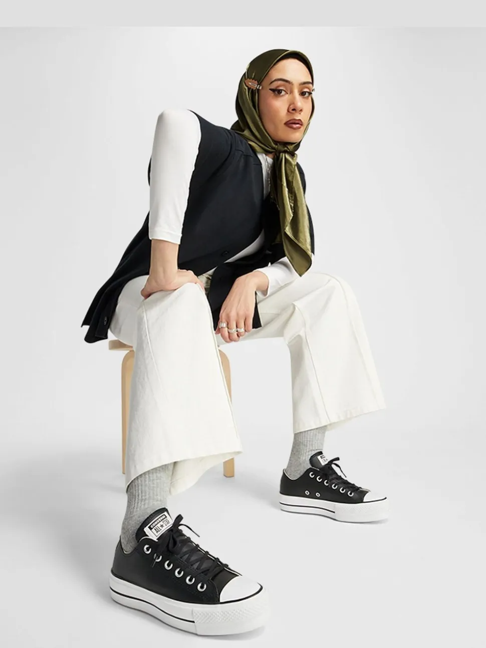 Zwart - Converse Platform Lift Chuck Ox sneakers van leer