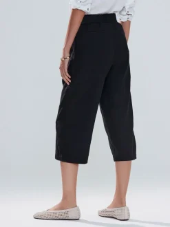 Zwart - Culottes van linnenmix met taillekoord