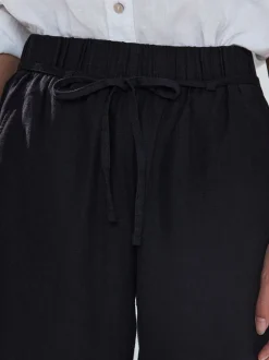 Zwart - Culottes van linnenmix met taillekoord