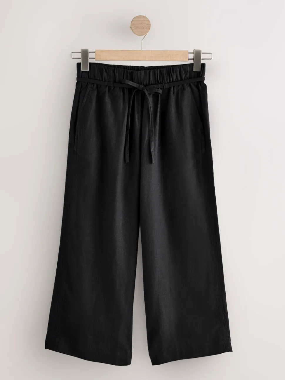 Zwart - Culottes van linnenmix met taillekoord