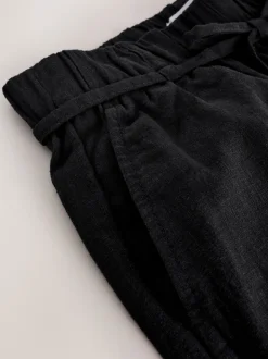 Zwart - Culottes van linnenmix met taillekoord