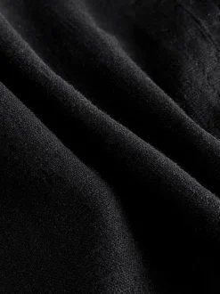 Zwart - Culottes van linnenmix met taillekoord