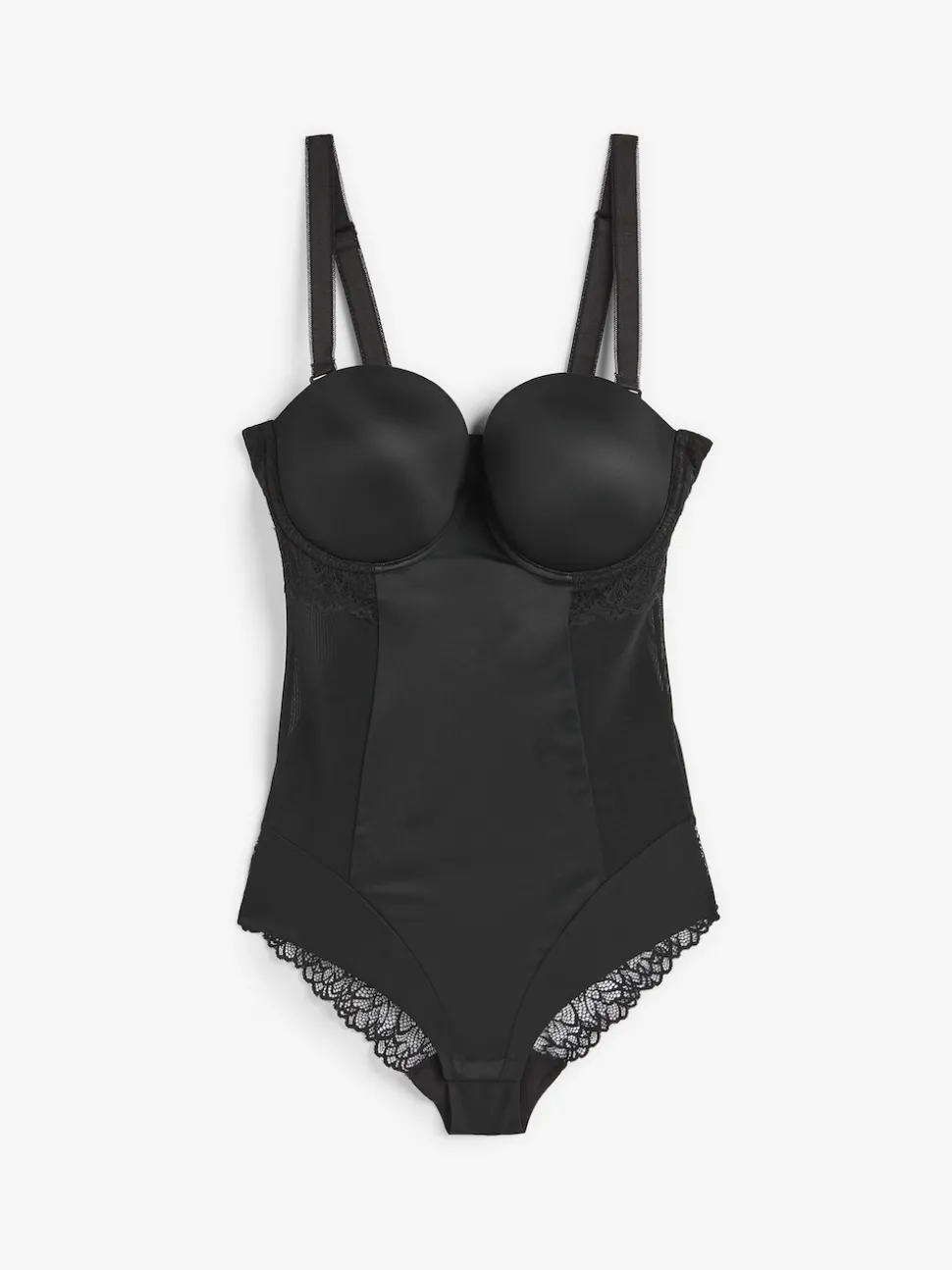 Zwart - DD+ kanten tummy control body met lichte vulling