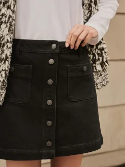 Zwart - Denim Patch Pocket Mini Skirt
