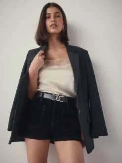 Zwart - Diamante Statement Buckle Regular Leather Belt
