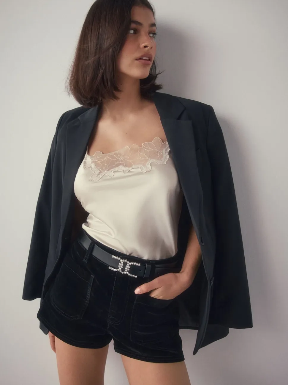 Zwart - Diamante Statement Buckle Regular Leather Belt