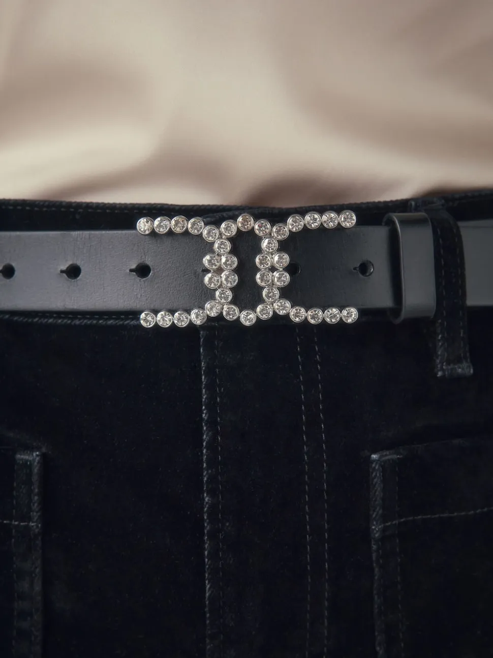 Zwart - Diamante Statement Buckle Regular Leather Belt