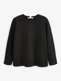 Zwart - Dik T-shirt met lange mouwen en ronde hals