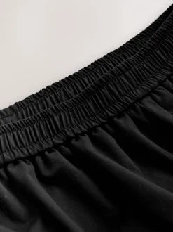 Zwart - Elastic Waist Cotton Blend Midi Skirt